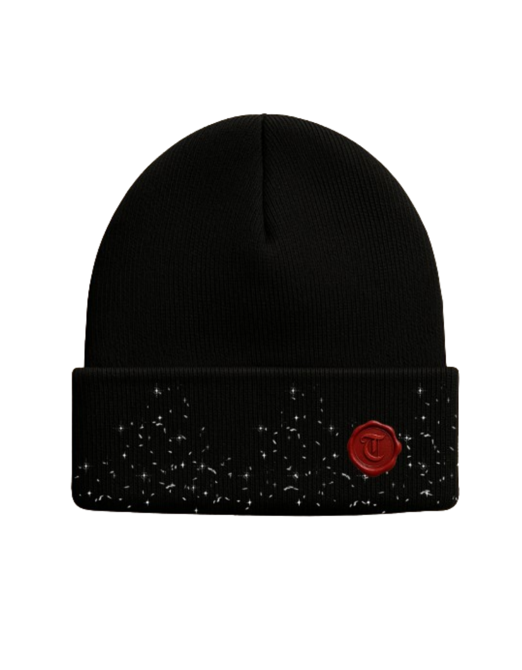 'Certified' Cuffed black beanie with black rhinestones